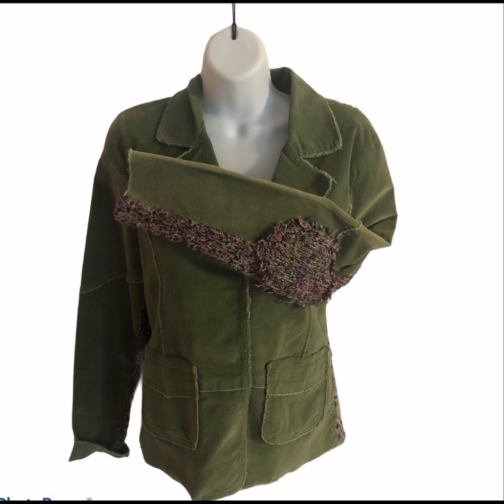 Anthropologie One Girl Who Olive Green Corduroy Career Blazer M Textured Trim